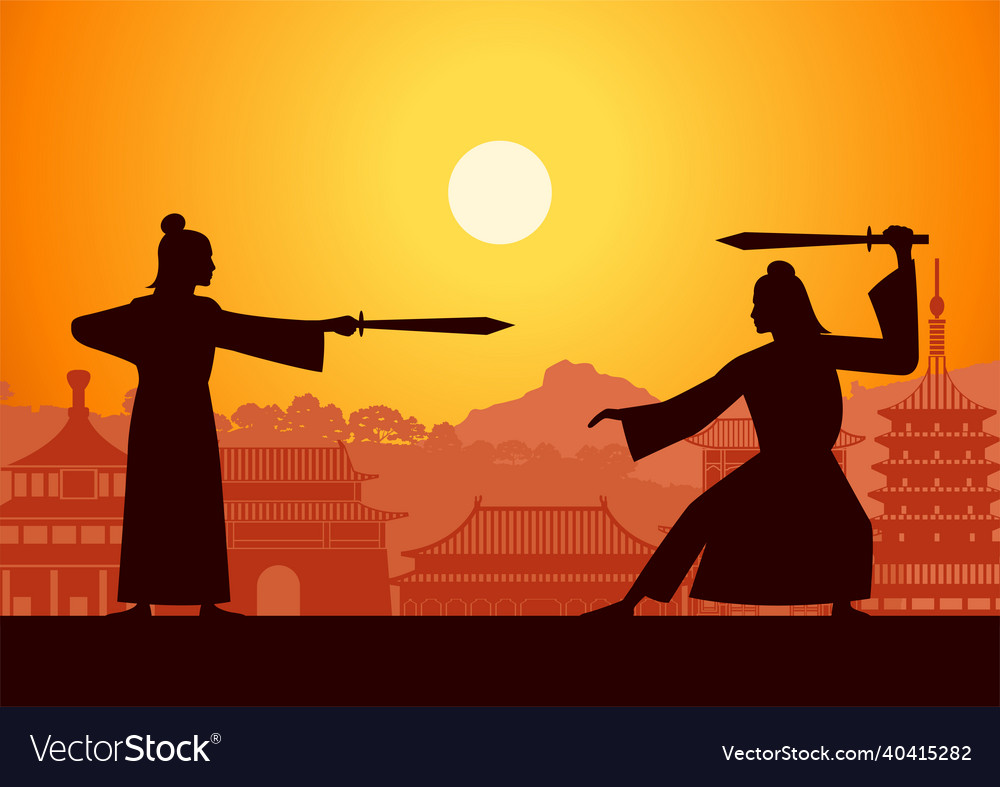 Chinesischer Kriegsheldenzug kämpfen sich gegenseitig vorn vector image Chinesischer Kriegsheldenzug kämpfen sich gegenseitig vorn