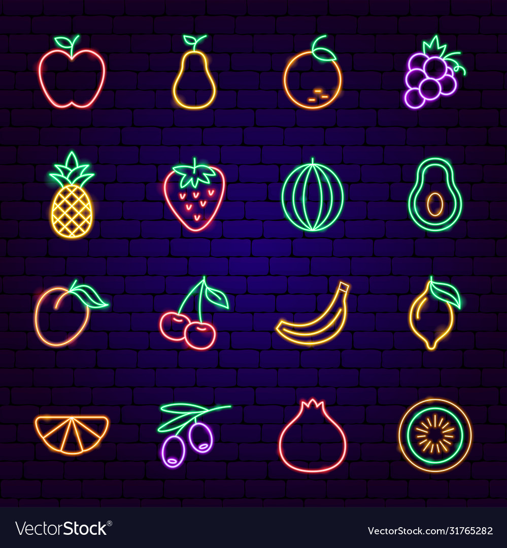 Fruit neon icons Royalty Free Vector Image - VectorStock