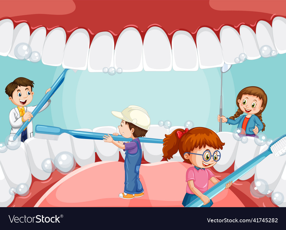 Happy kids brushing whiten teeth Royalty Free Vector Image