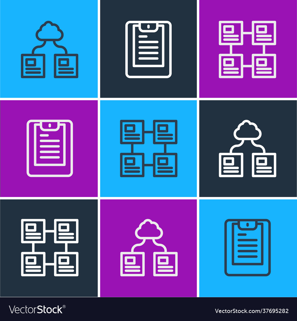Set line cloud technology data transfer hierarchy vector image Set line cloud technology data transfer hierarchy