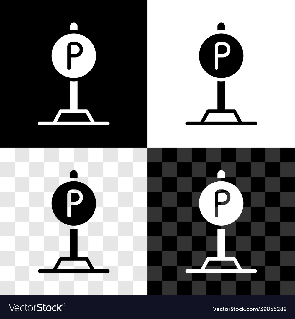 Set parking icon isolated on black and white