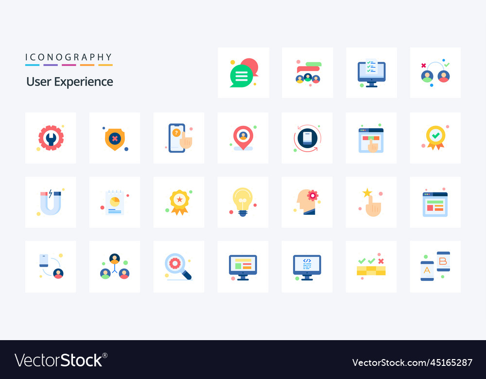 25 user experience flat color icon pack Royalty Free Vector