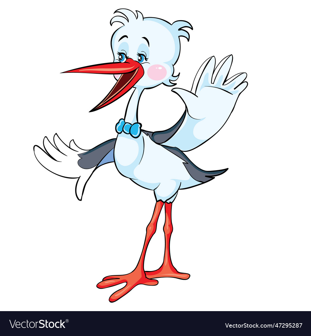 Cartoon cute stork with a red bow-tie affably Vector Image