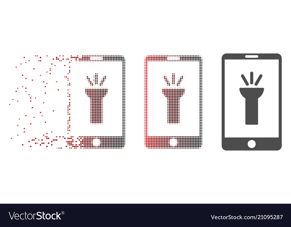 Dissipated pixel halftone mobile torch app icon vector image Dissipated pixel halftone mobile torch app icon
