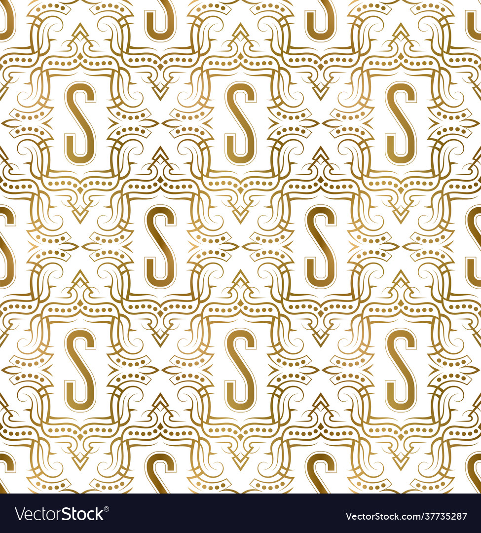 Golden initial seamless pattern with s letter vector image Golden initial seamless pattern with s letter