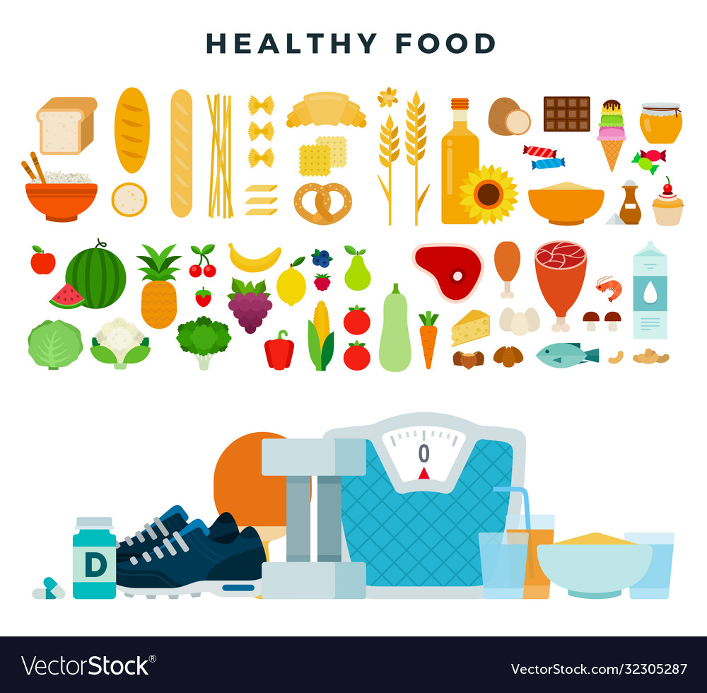 Healthy Food Set Healthy Organic Dietary Vector Image