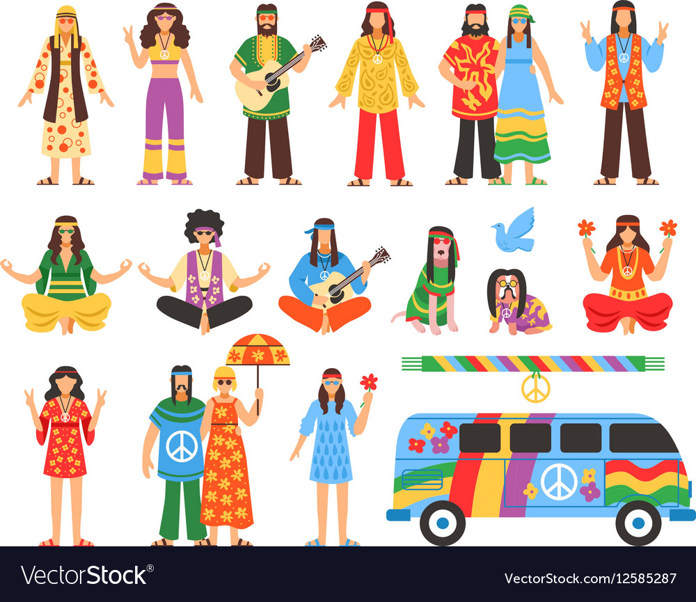 Hippie Decorative Icons Set Royalty Free Vector Image Hippie Decorative Icons Set Royalty Free Vector Image