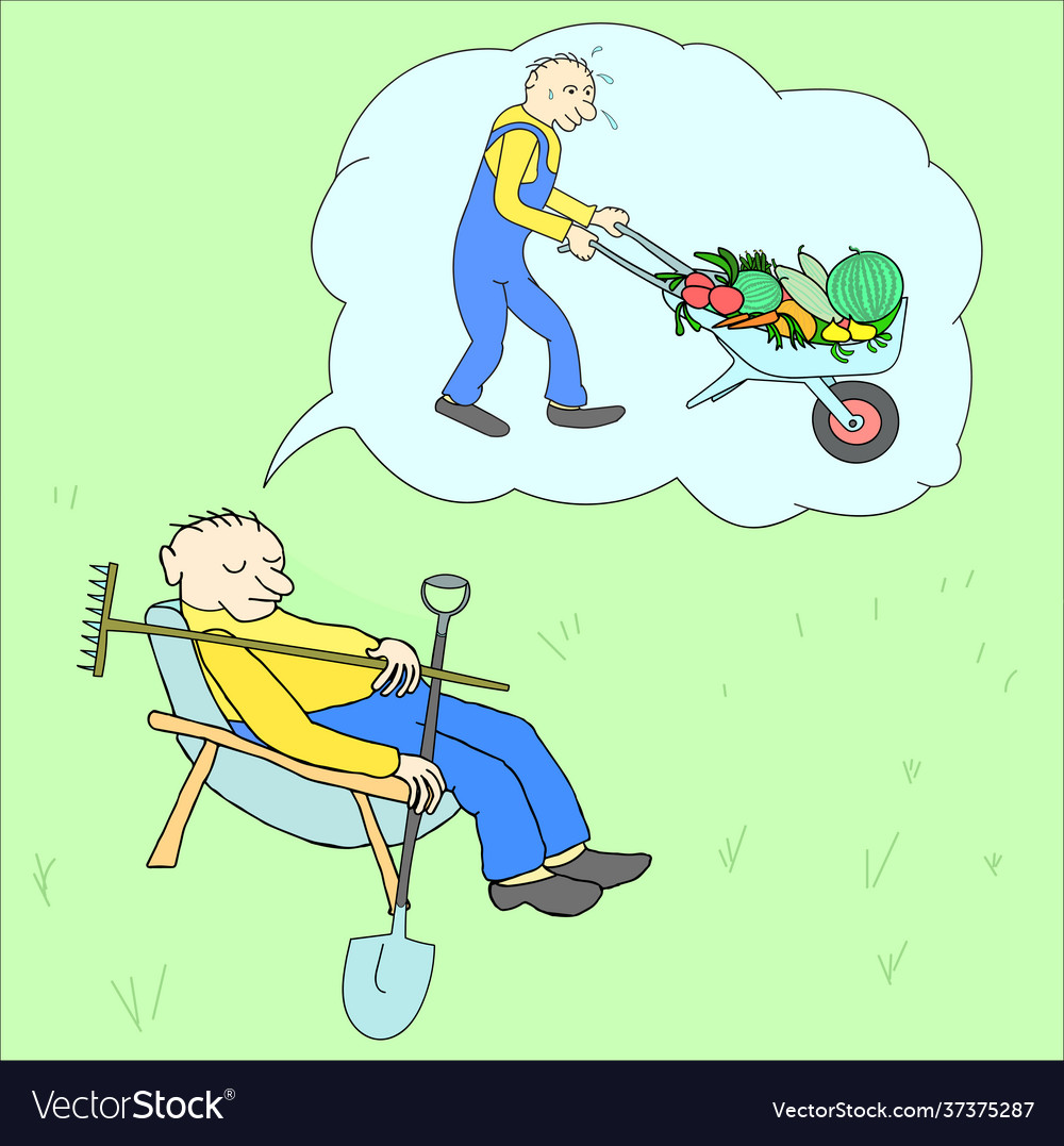 Lazy man has dozed off and dreams that he vector image Lazy man has dozed off and dreams that he