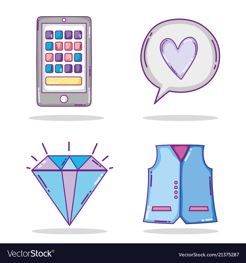 Set of youth accessories and elements icons