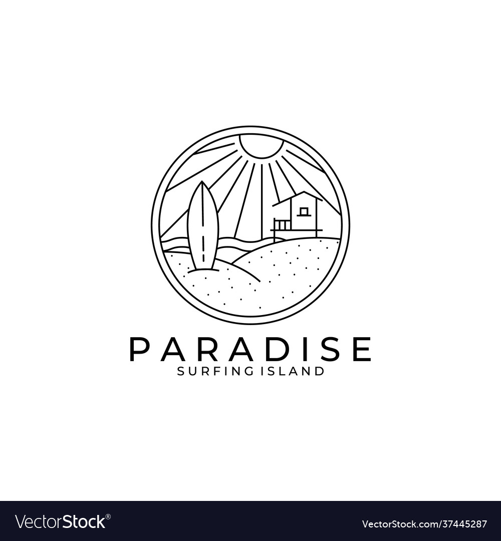 Surfing logo line art design paradise beach