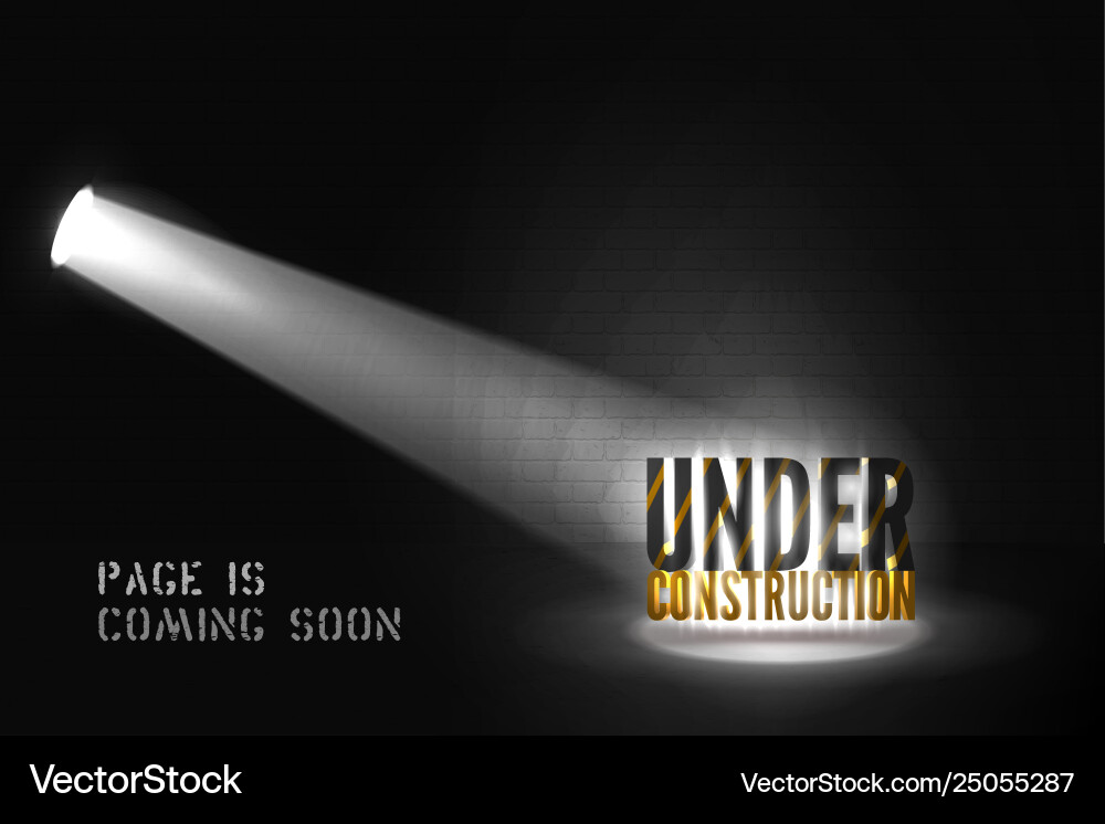 Under Construction Warning In Searchlight On Black