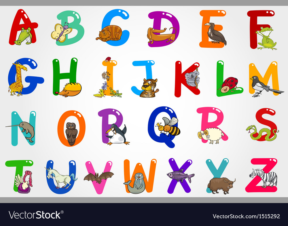 Cartoon alphabet with animals Royalty Free Vector Image