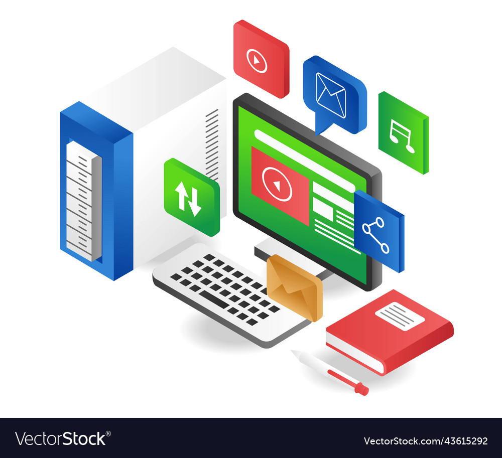 Desktop computer data application vector image Desktop computer data application