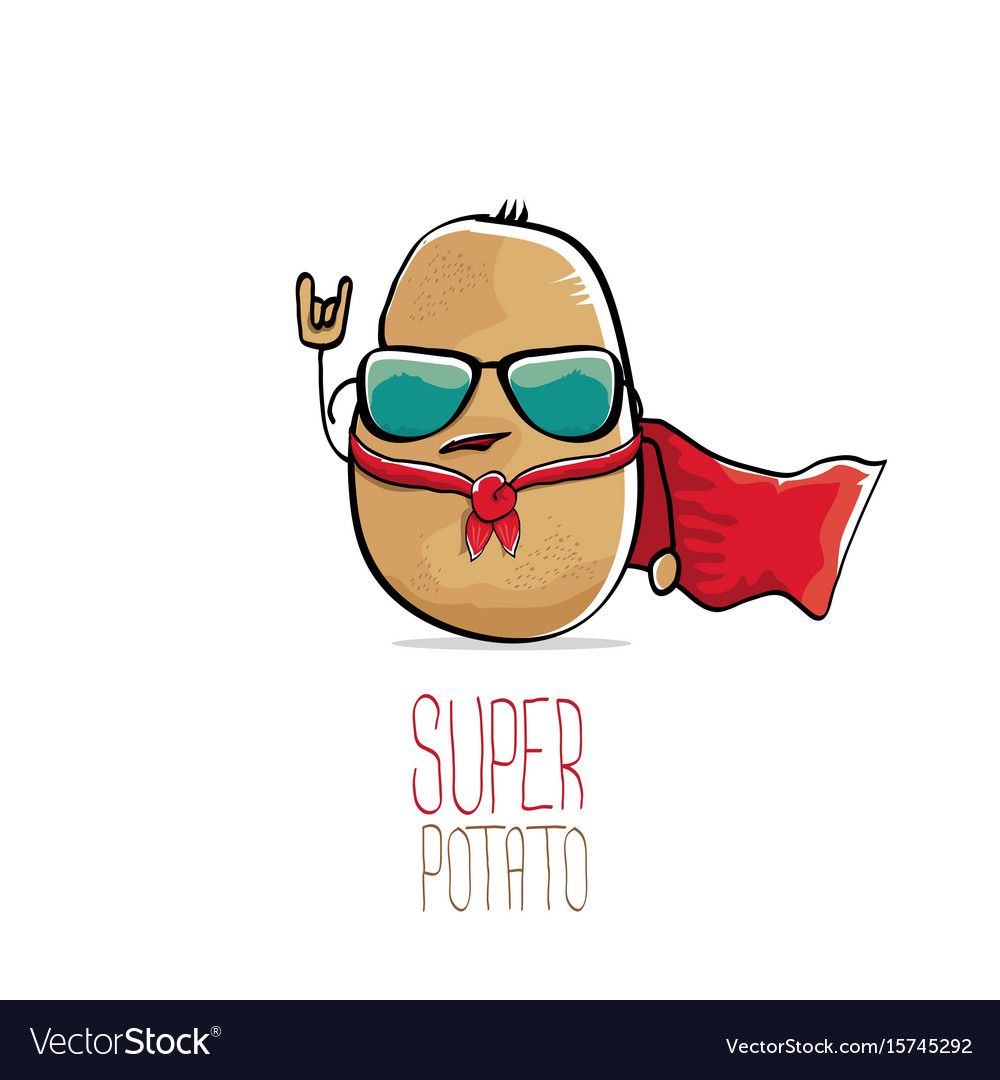 Funny cartoon cute brown super potato Royalty Free Vector