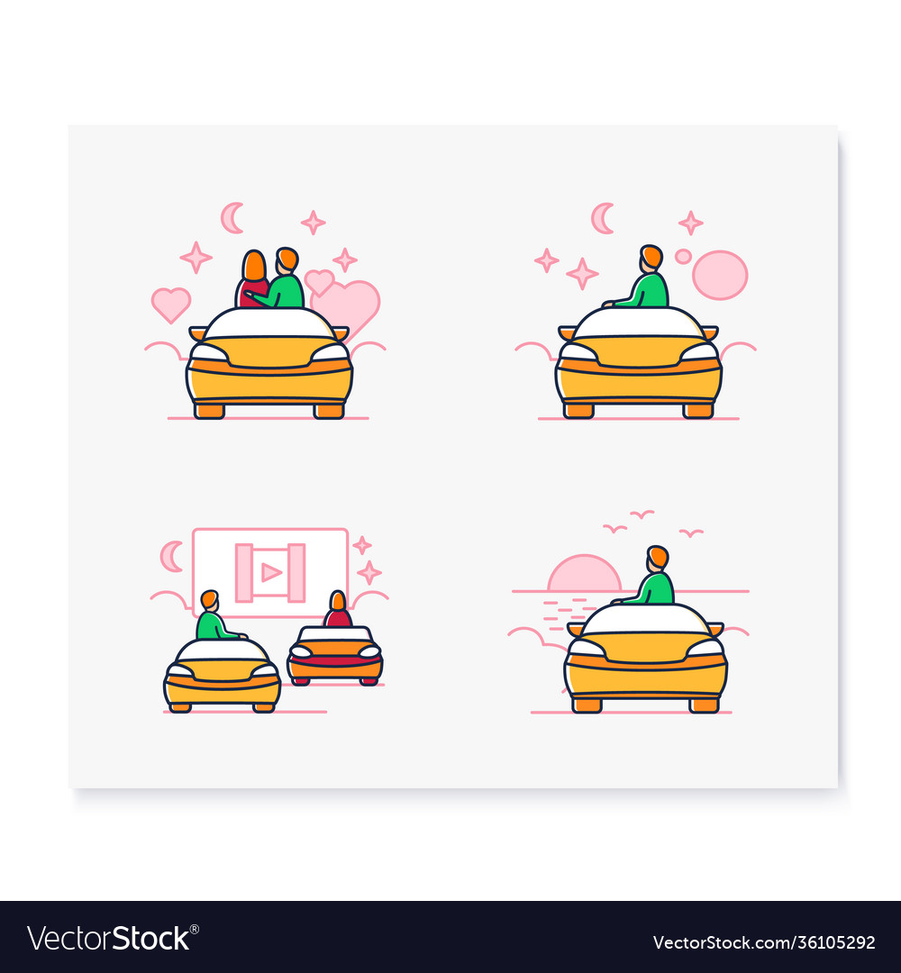 Getaway car color icons set