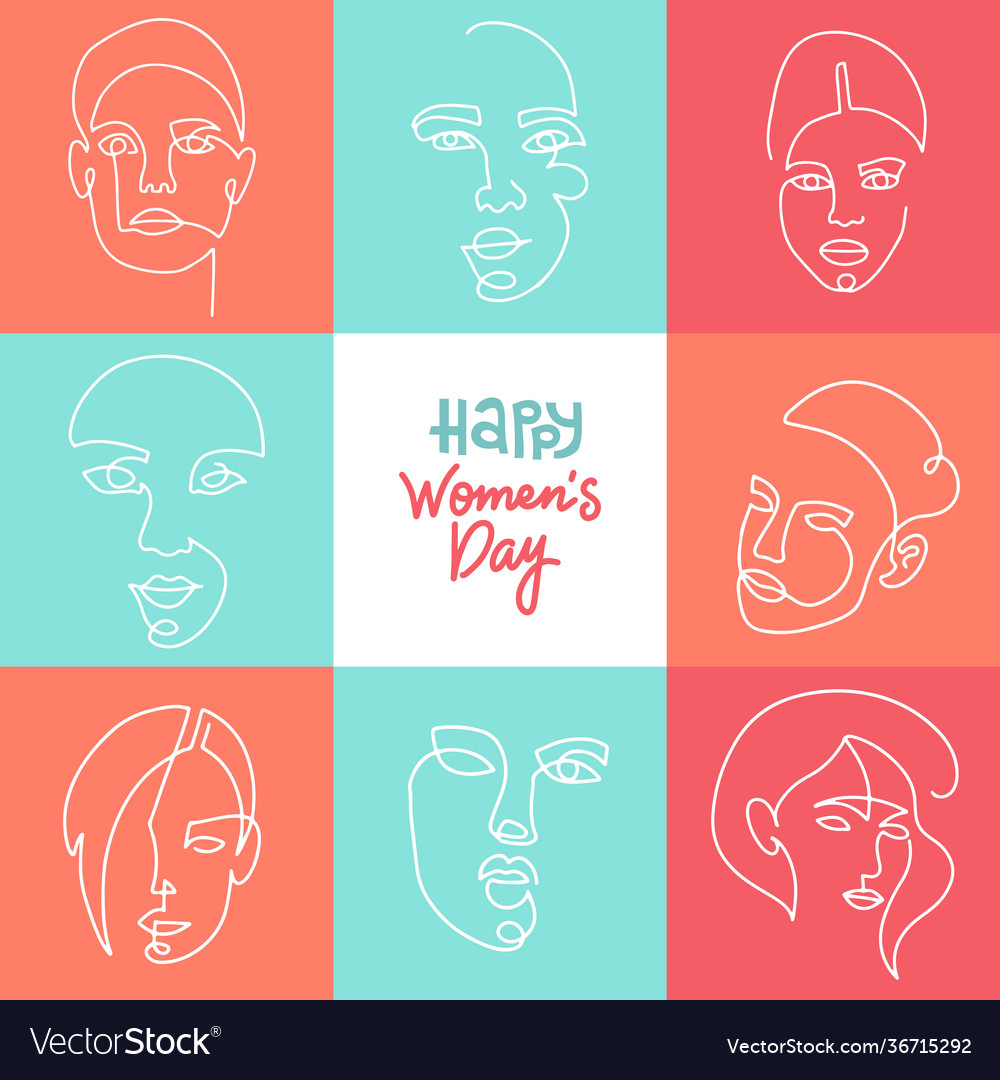 Greeting card with linear women faces Royalty Free Vector