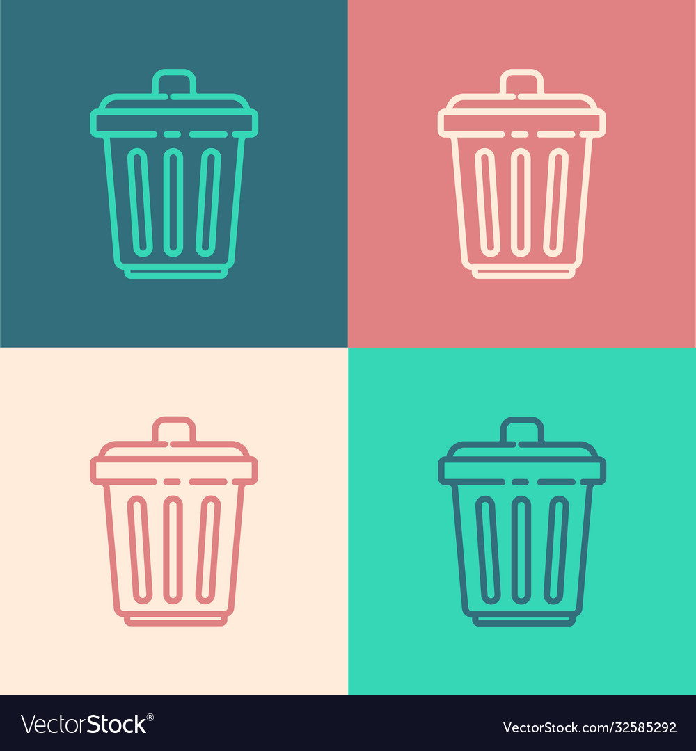 Pop art line trash can icon isolated on color vector image Pop art line trash can icon isolated on color