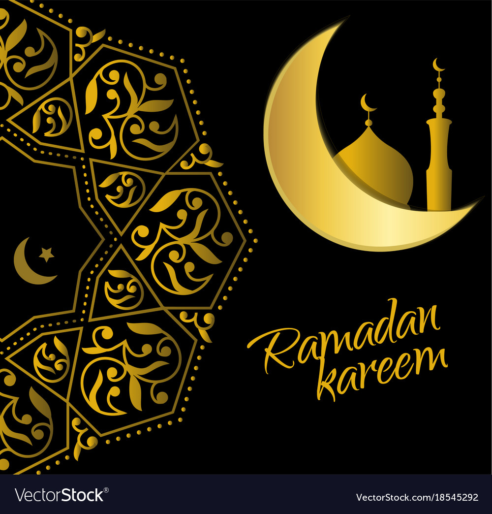 Ramadan kareem with golden moon on dark background