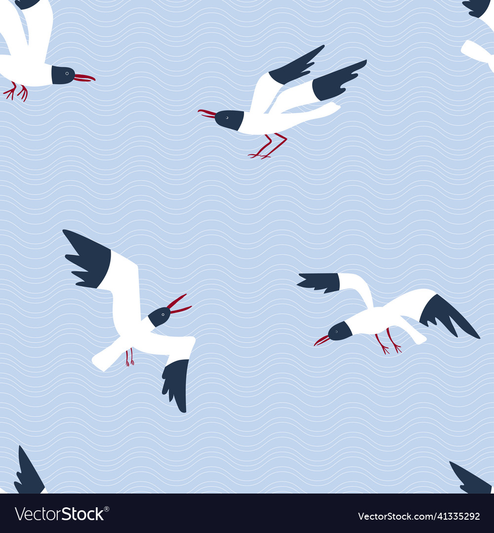 Seamless pattern with flying seagulls