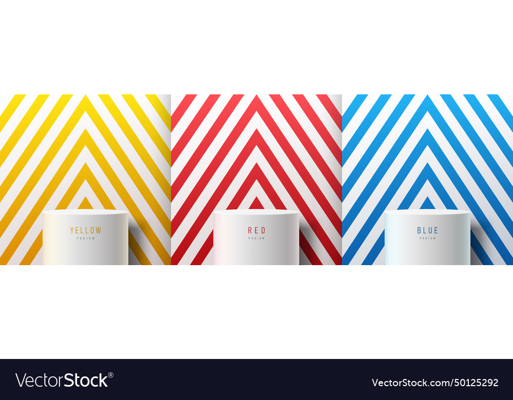 Set of yellow red blue white triangles stripes