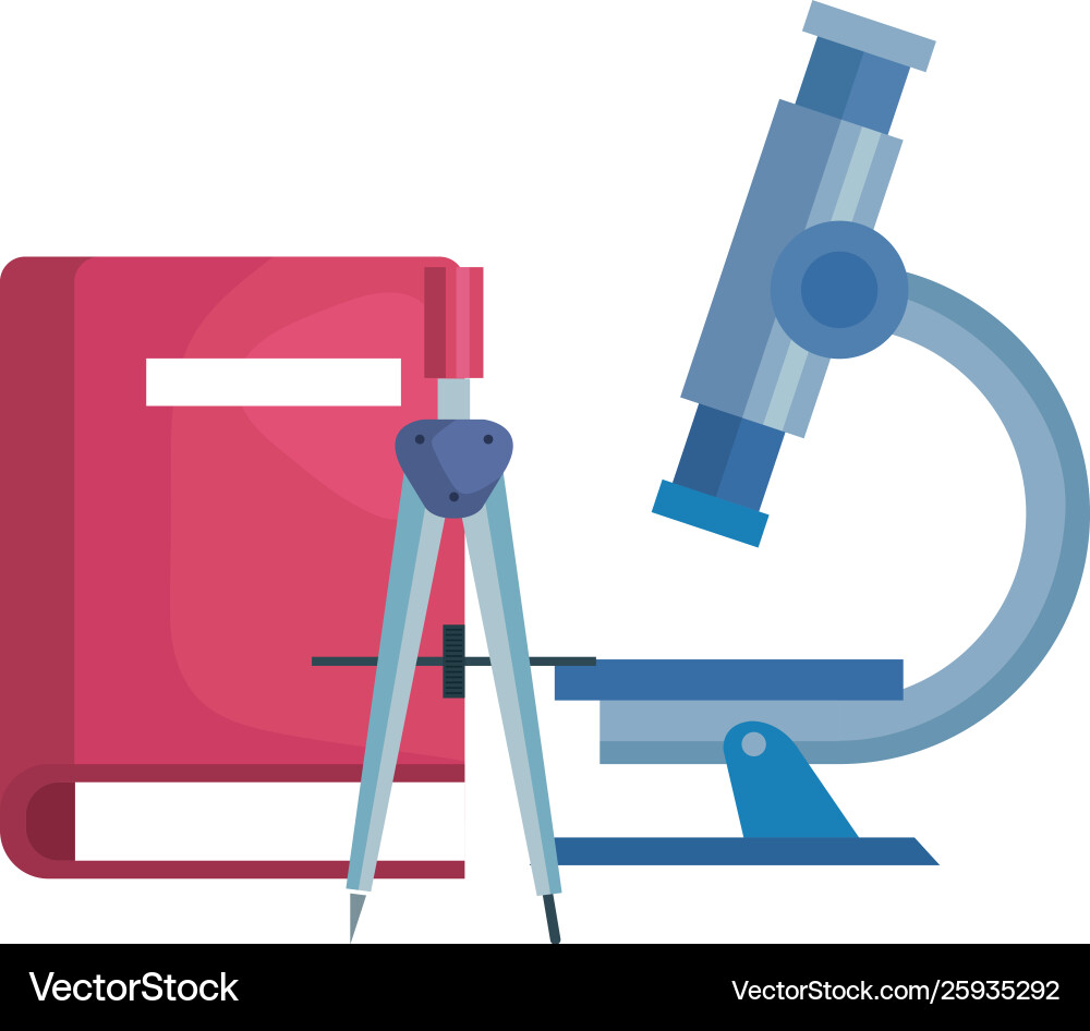 Compass Microscope Textbook school with compass and microscope Vector Image
