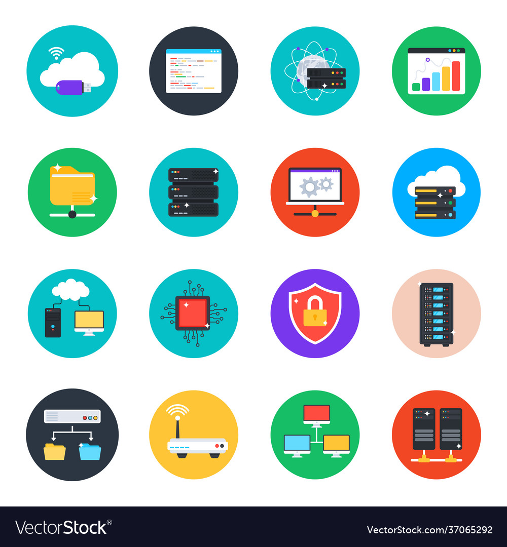 Web services icons in modern flat rounded style Vector Image