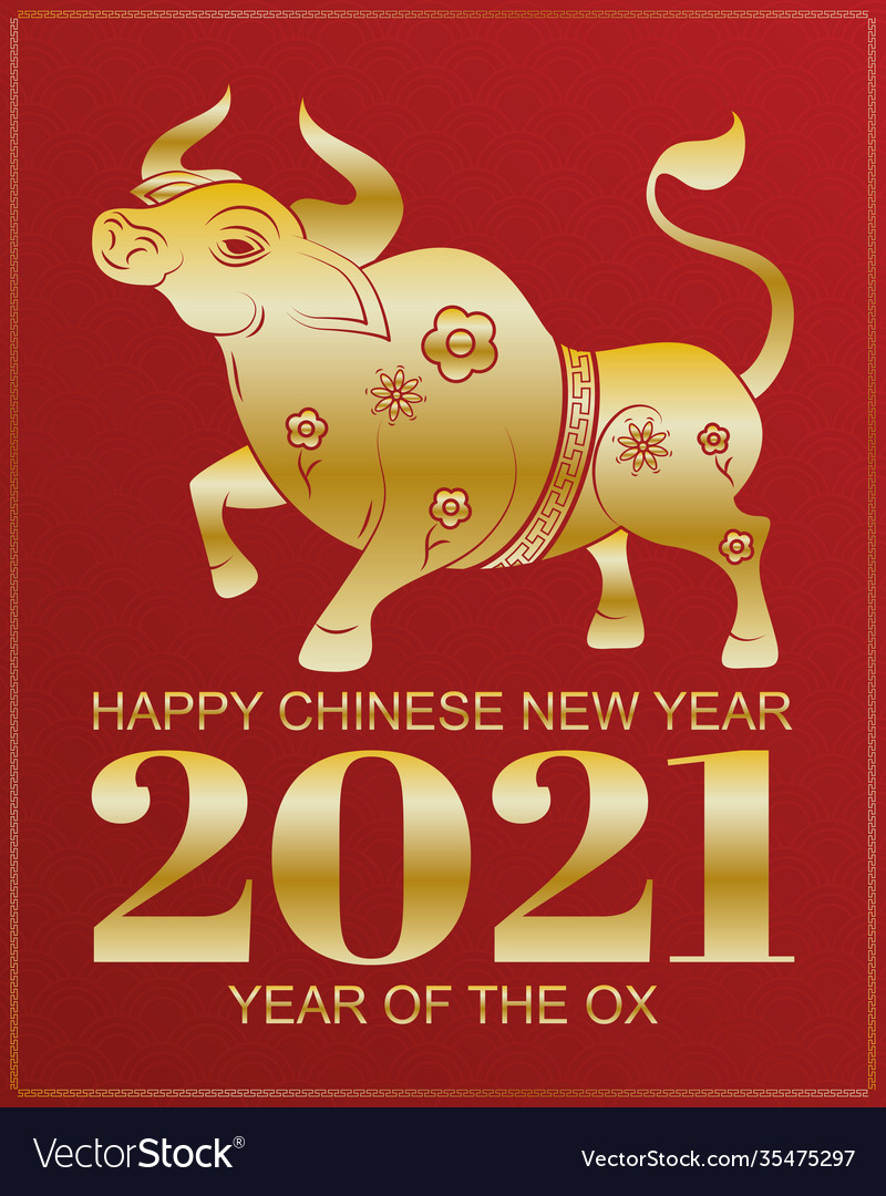 Chinese new year golden ox and number Royalty Free Vector