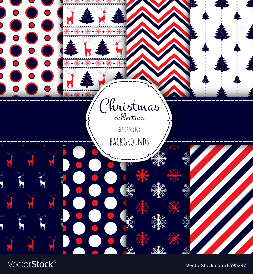 Collection of seamless patterns with red and white