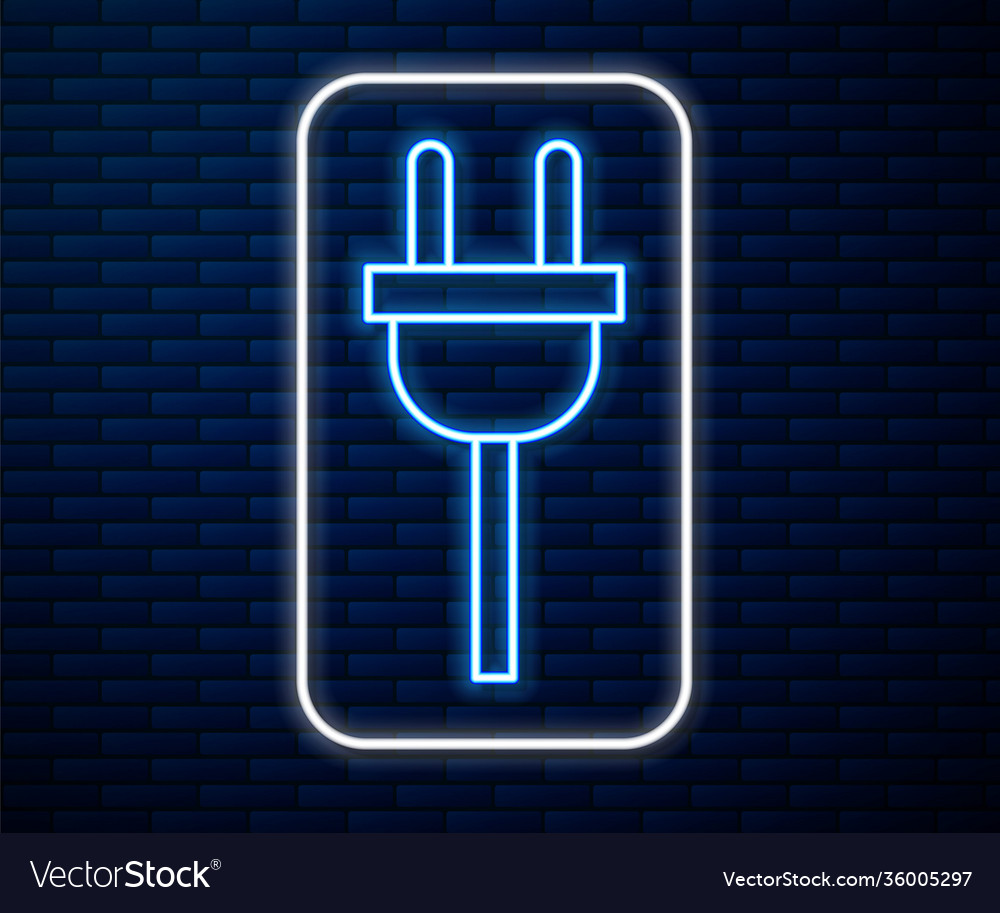 Glowing neon line electric plug icon isolated