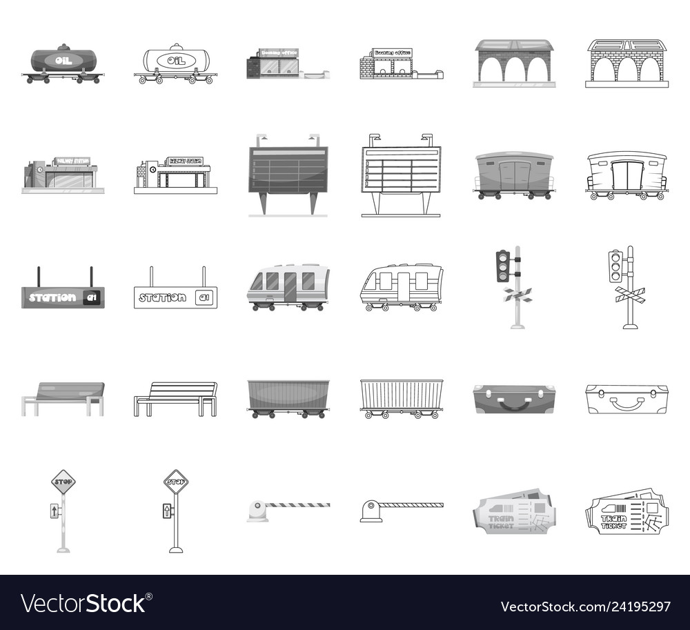 Isolated object of train and station symbol set