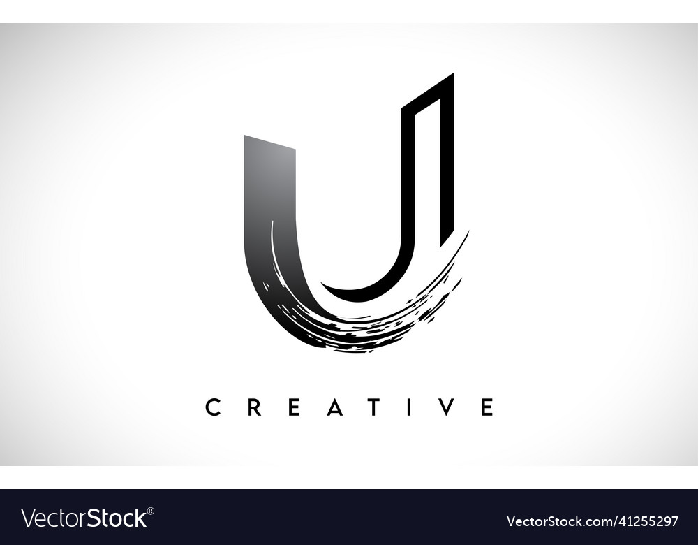 Outline monogram letter u brush stroke design