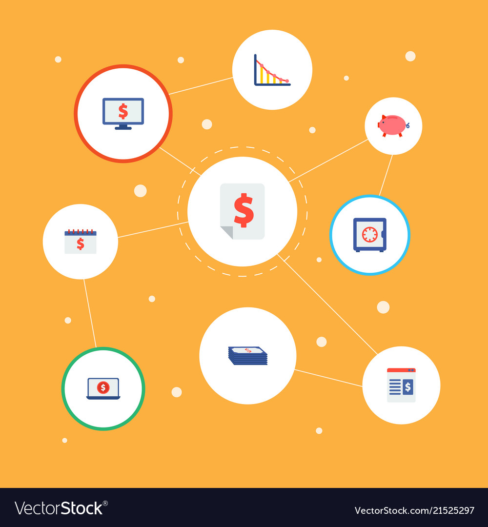 Set von Finanzsymbolen flache Symbole mit Safe vector image Set von Finanzsymbolen flache Symbole mit Safe