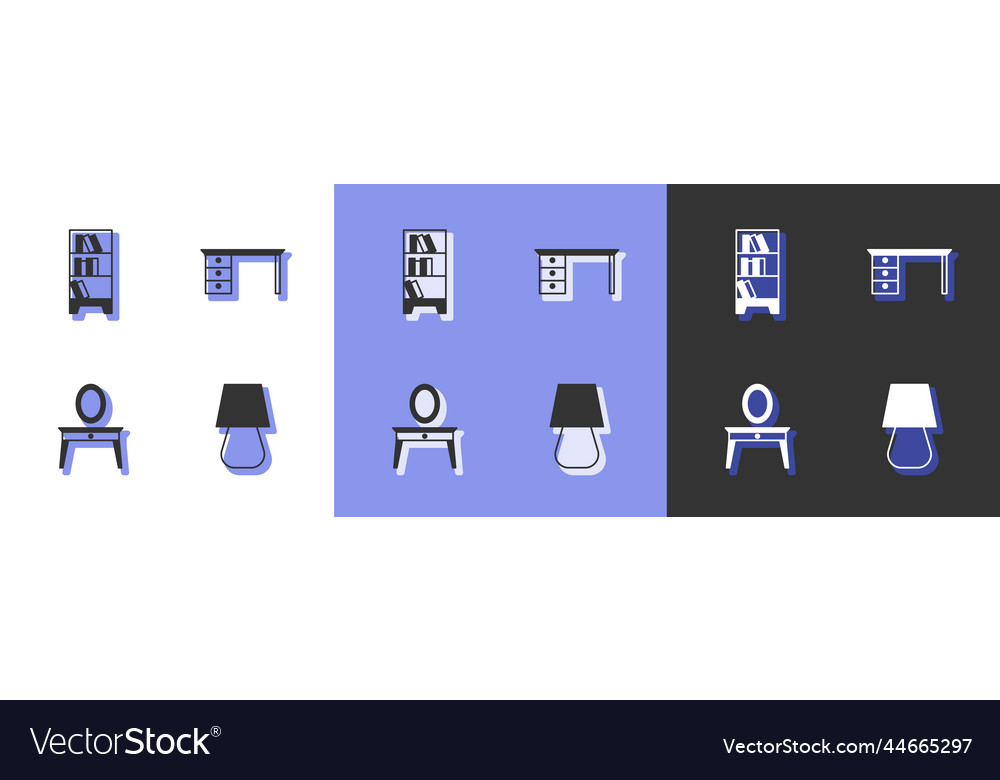 Set table lamp library bookshelf dressing vector image Set table lamp library bookshelf dressing