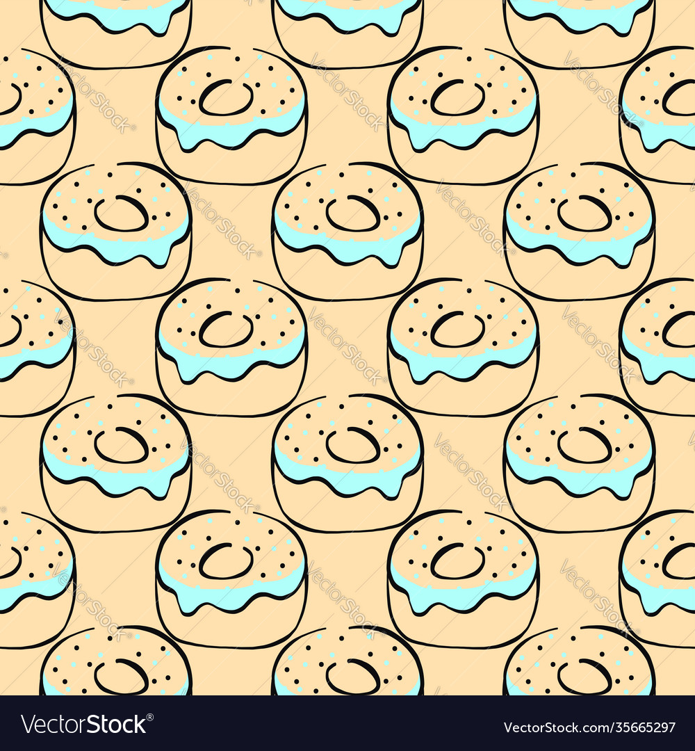 Tasty donutseamless pattern on beige background