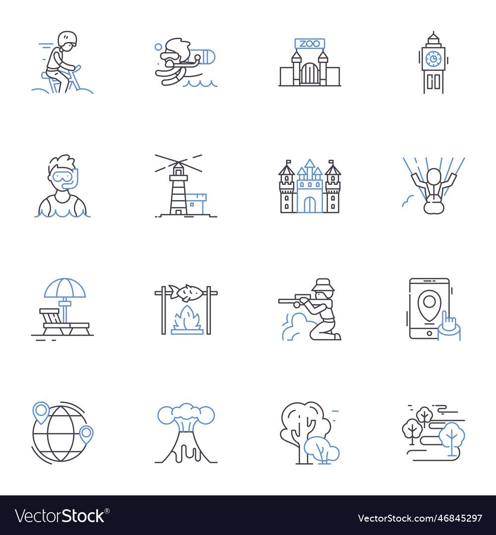 Traipsing line icons collection trekking hiking Vector Image