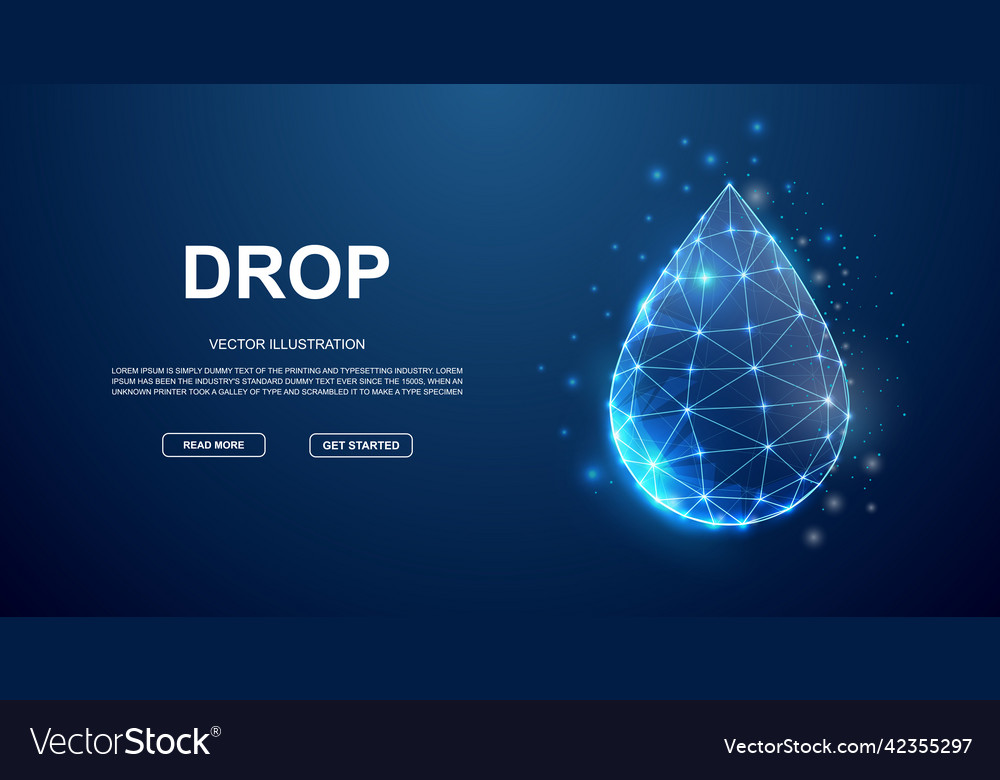 Water drop 3d low poly symbol with connected dots