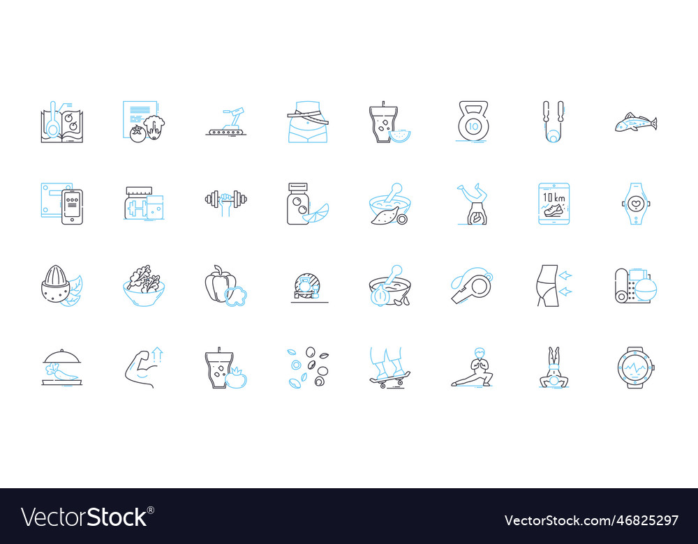 Wellness nutrition linear icons set health Vector Image