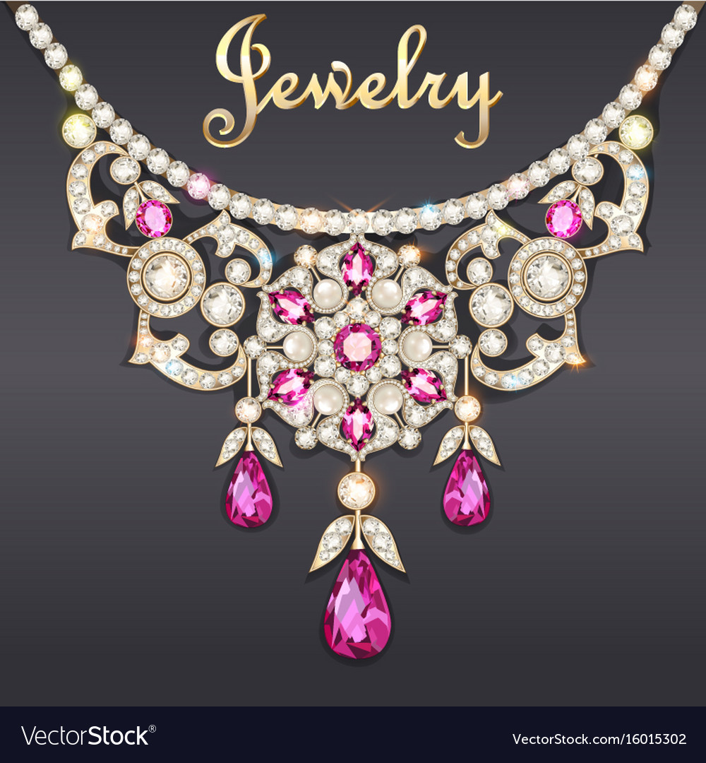 A womans necklace with precious stones