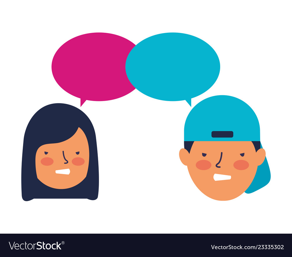 Boy and girl sad emotion speech bubble