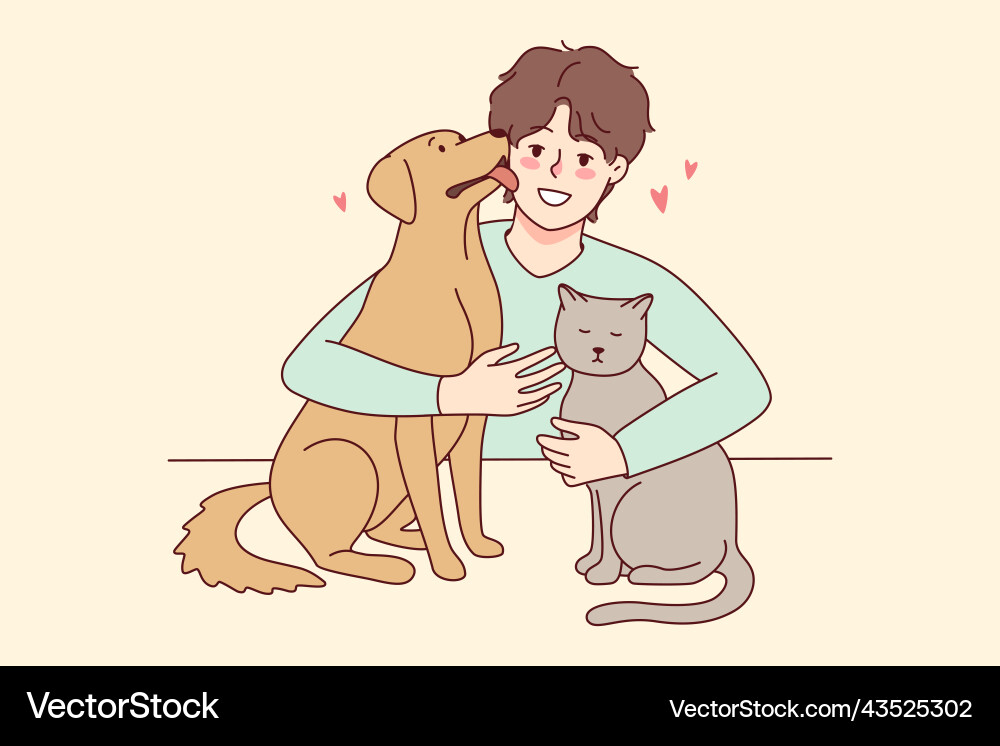 Happy guy with pets Royalty Free Vector Image - VectorStock