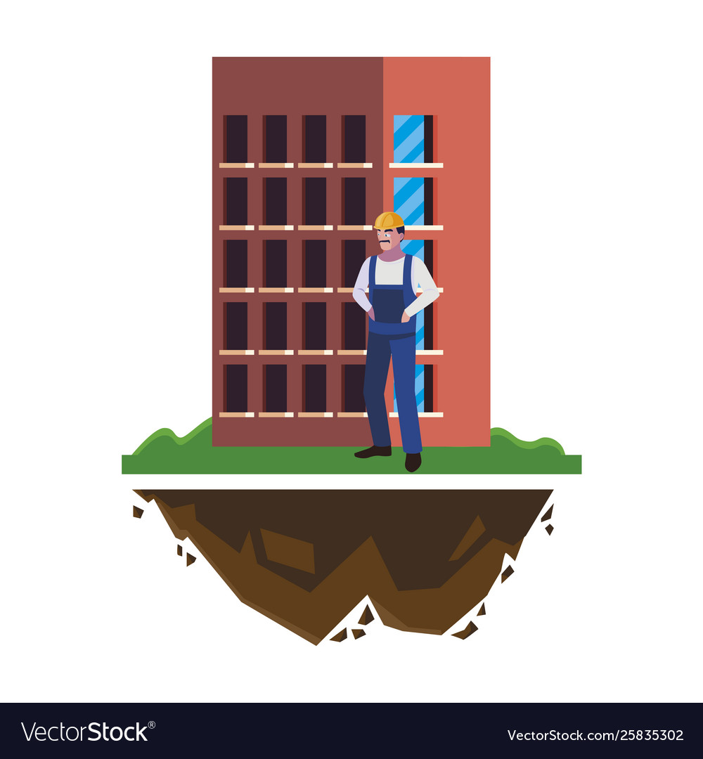 Male builder constructor worker with building