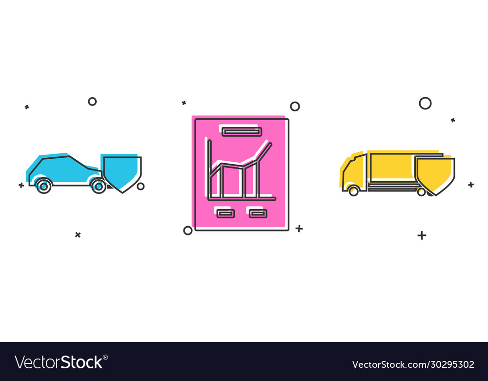 Set car with shield document graph chart vector image Set car with shield document graph chart