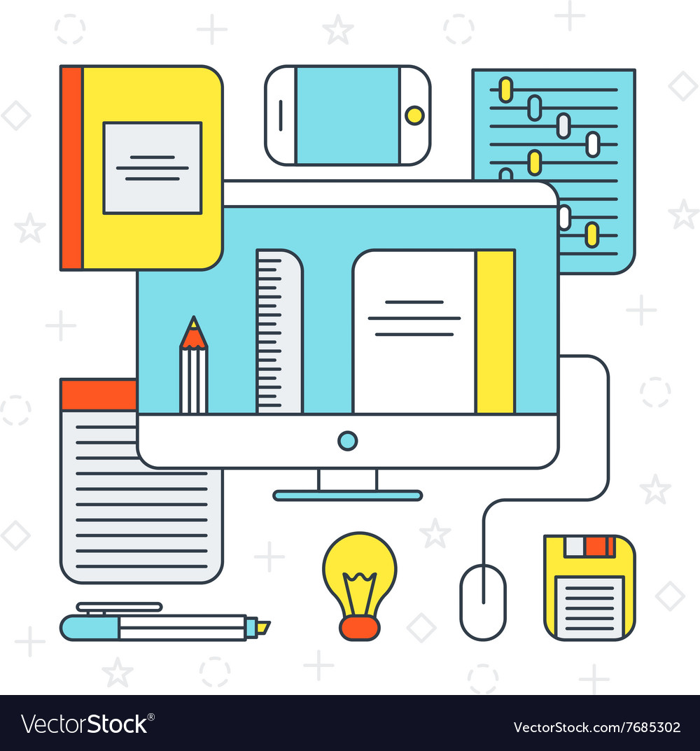 Thin line flat design concept for online office Vector Image