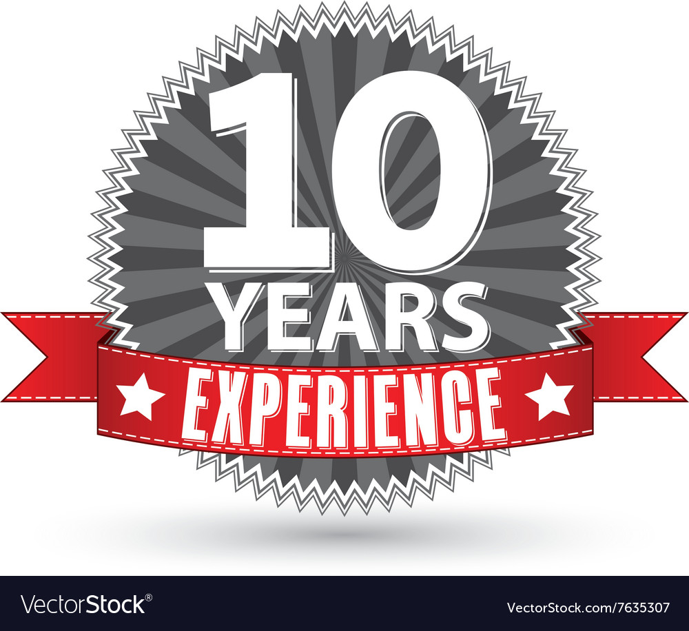 10-years-experience-retro-label-with-red-ribbon-vector-image