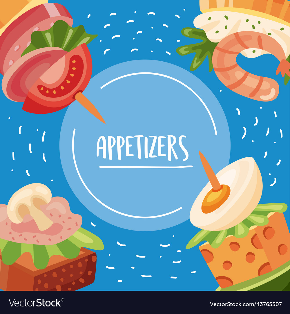 Appetizers snacks circular frame Royalty Free Vector Image