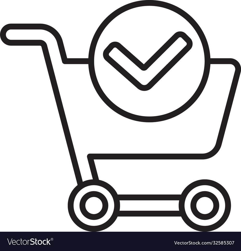 Black line shopping cart with check mark icon Vector Image