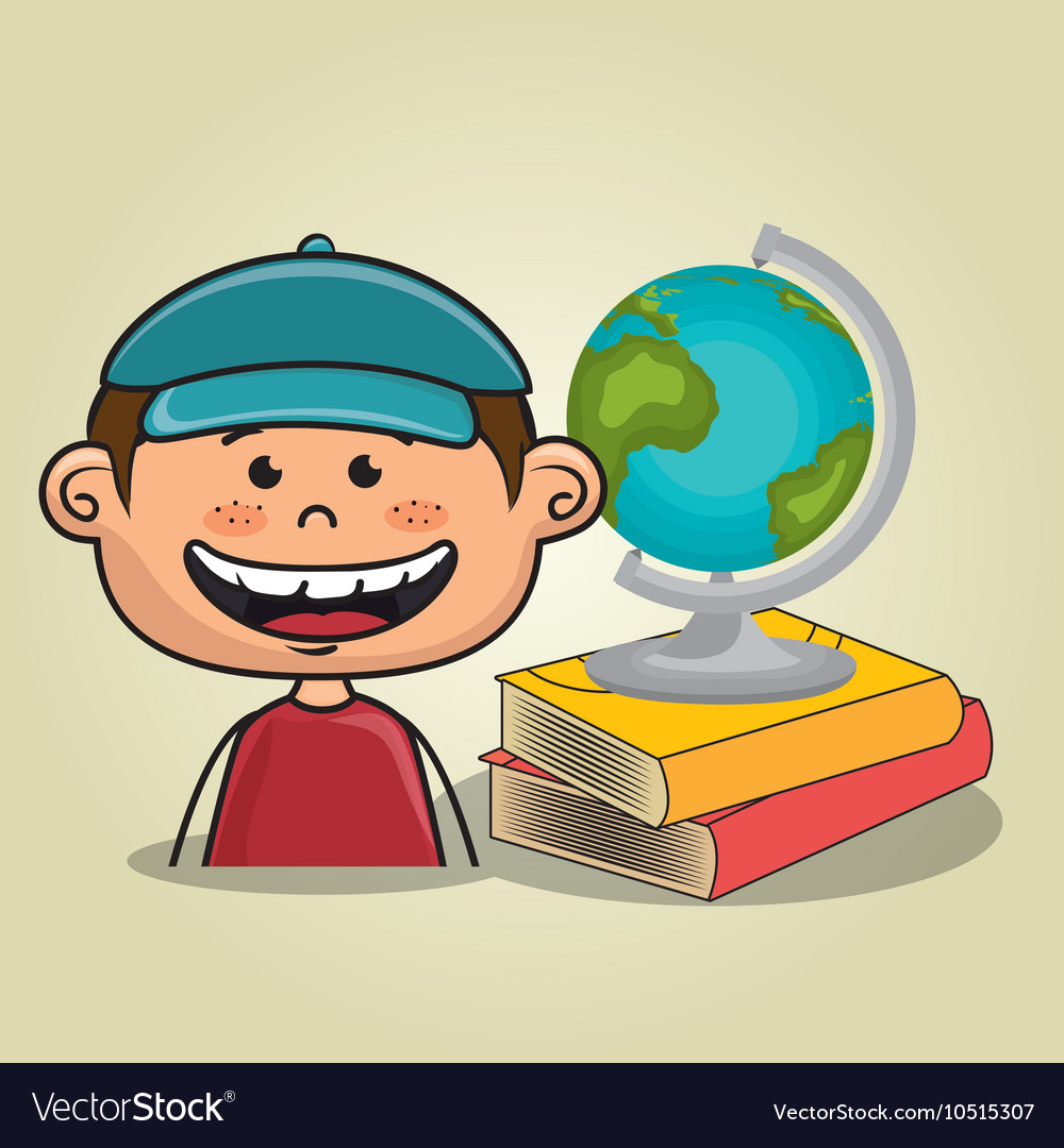 Boy student books global Royalty Free Vector Image