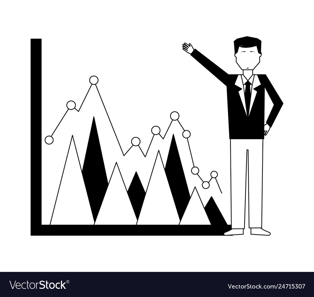 Businessman with graph statistic avatar character