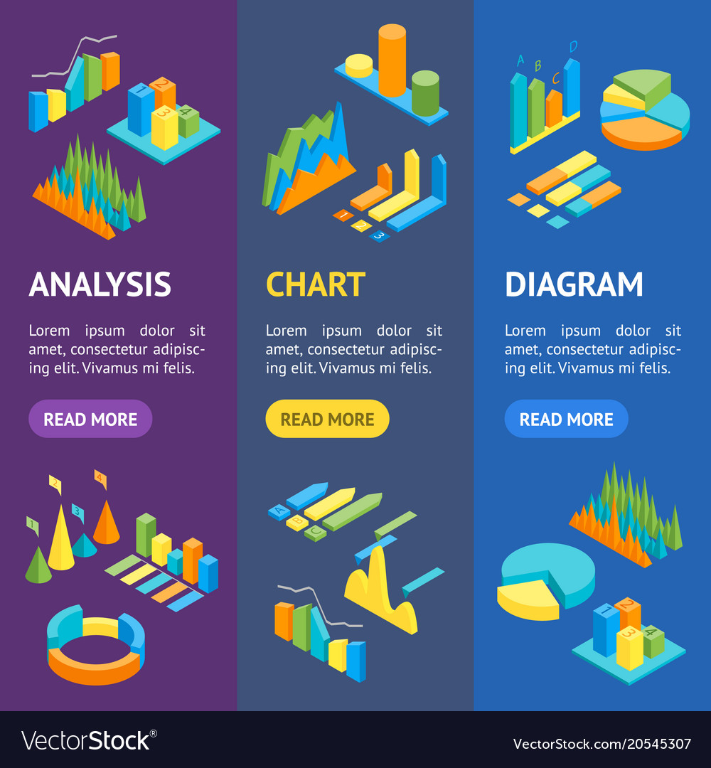 Charts and graphs banner vertical set 3d