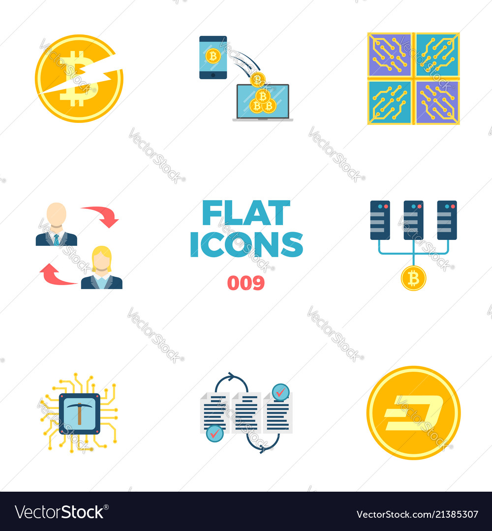 Cryptocurrency and blockchain flat icons vector image Cryptocurrency and blockchain flat icons